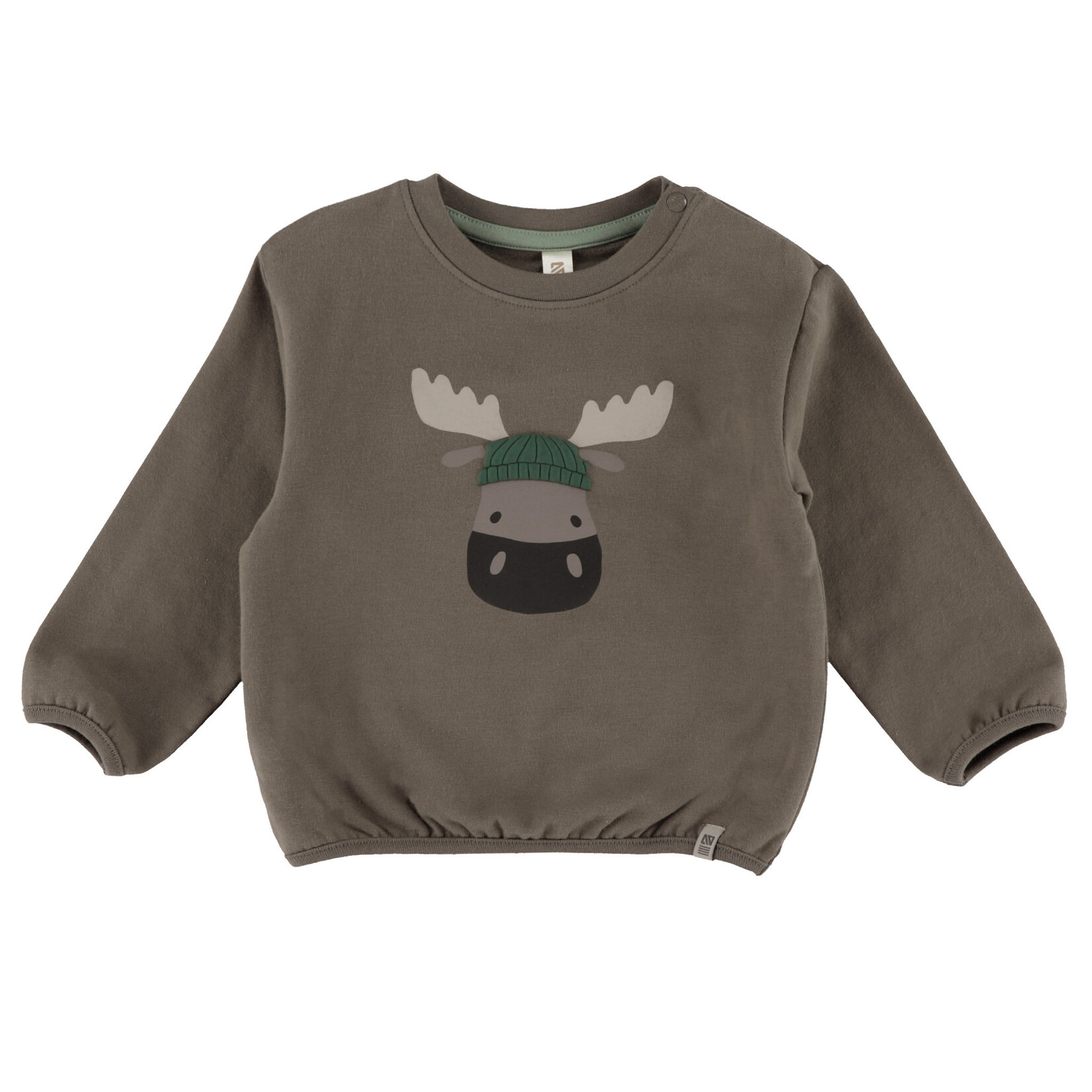 Nanö NANÖ - Ensemble 2 morceaux - Chandail taupe manches longues avec imprimé orignal et pantalon jogging brun 'Ma douce forêt'