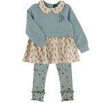 Nanö NANÖ - Ensemble 2 morceaux - Tunique bleu poudre à col claudine et jupe en crêpe texturée et legging en jersey côtelé uni 'Charmante floraison'