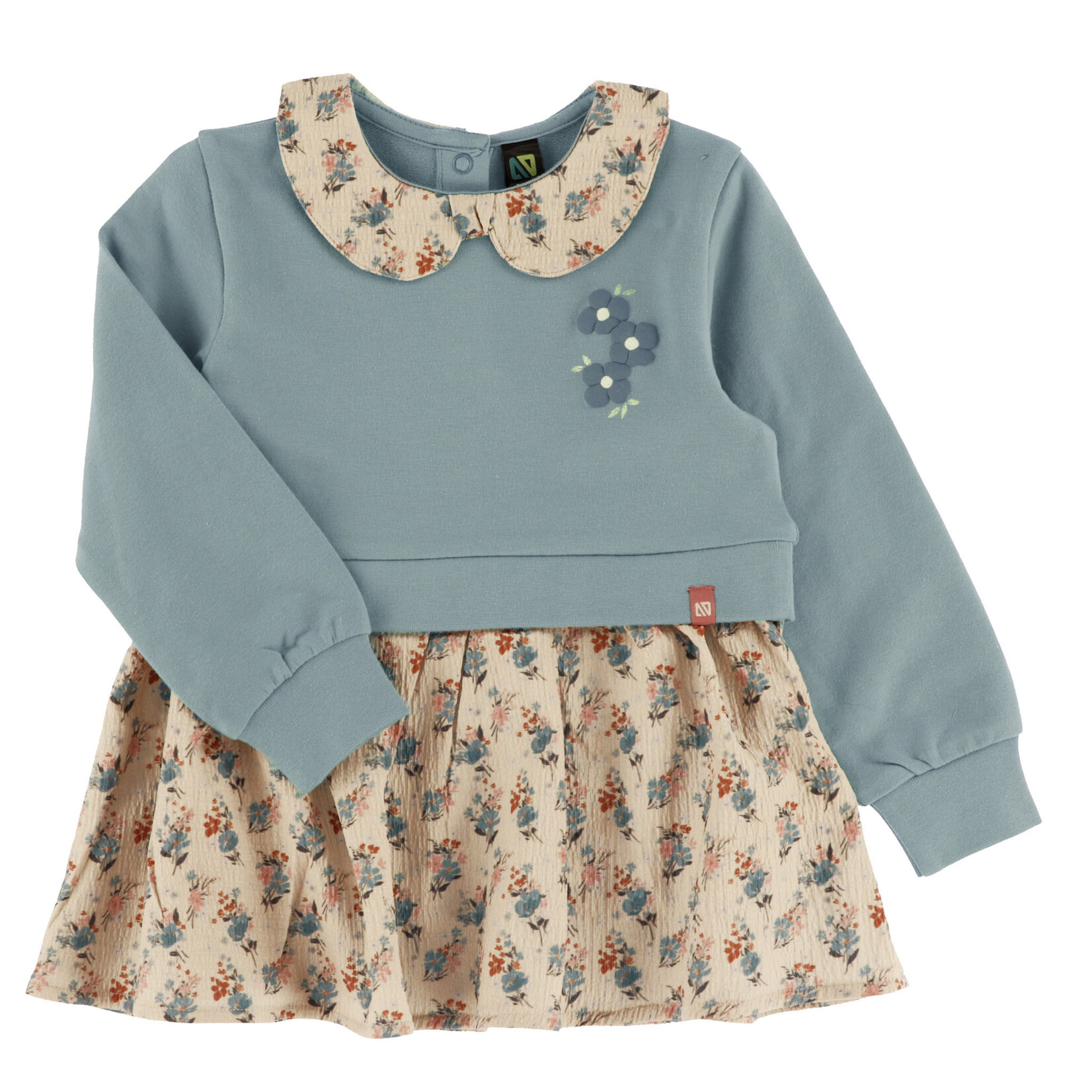 Nanö NANÖ - Ensemble 2 morceaux - Tunique bleu poudre à col claudine et jupe en crêpe texturée et legging en jersey côtelé uni 'Charmante floraison'