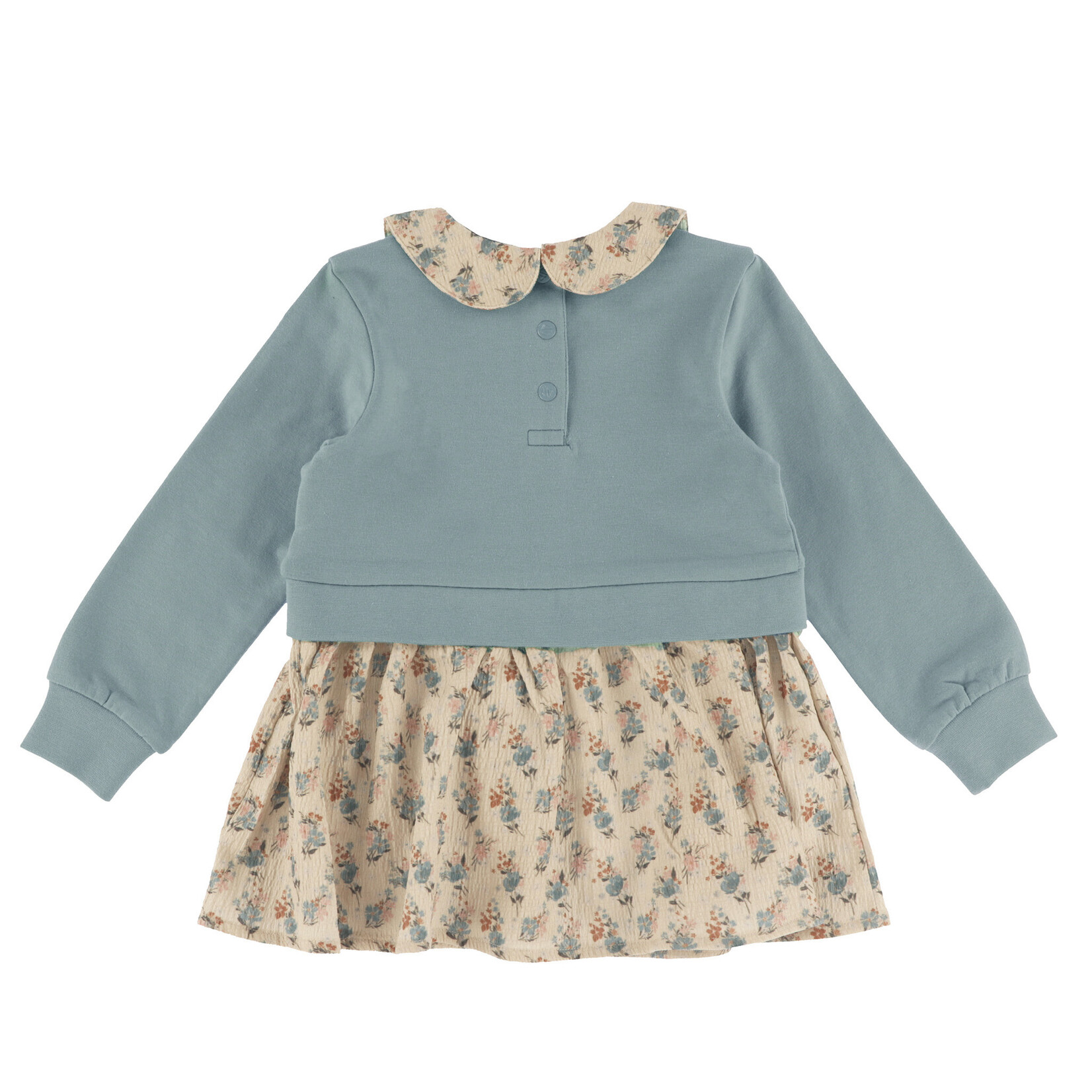 Nanö NANÖ - Ensemble 2 morceaux - Tunique bleu poudre à col claudine et jupe en crêpe texturée et legging en jersey côtelé uni 'Charmante floraison'