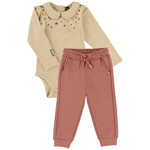 Nanö NANÖ - Ensemble 2 morceaux - Cache-couche beige et pantalon souple style joggers rose 'Charmante floraison'