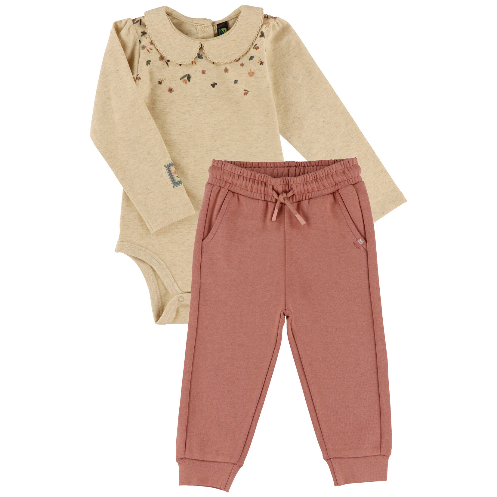 Nanö NANÖ - Ensemble 2 morceaux - Cache-couche beige et pantalon souple style joggers rose 'Charmante floraison'