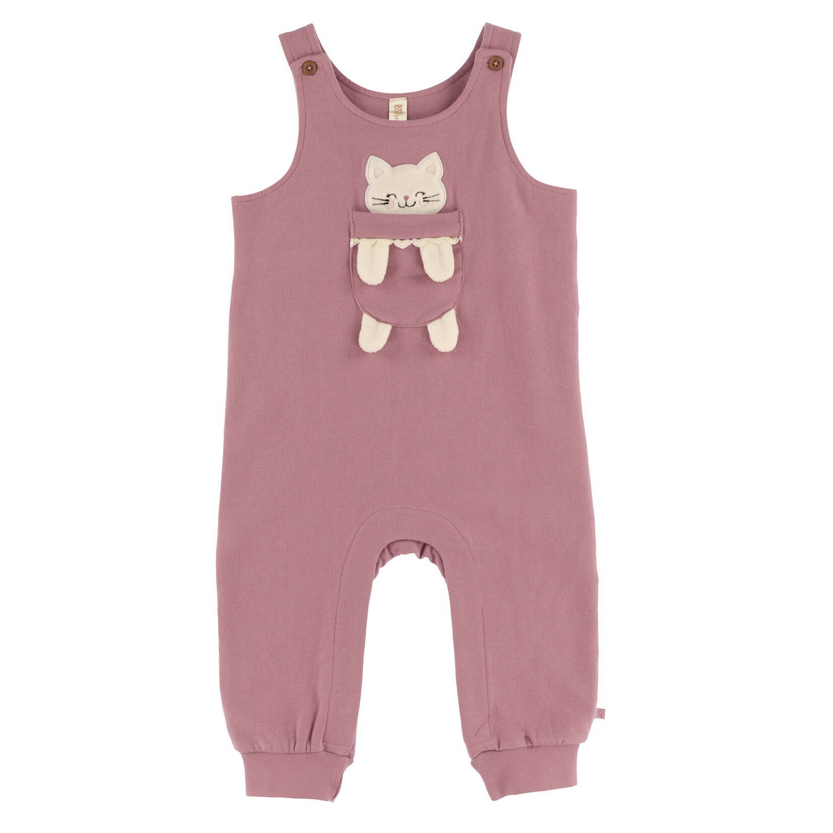 Nanö NANÖ - 2-piece set - Plain cotton fleece overalls with 3D cat and ribbed jersey bodysuit 'Il était une fois'