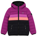Nanö NANÖ - Manteau d'automne matelassé noir et à rayures mauve, rose et corail