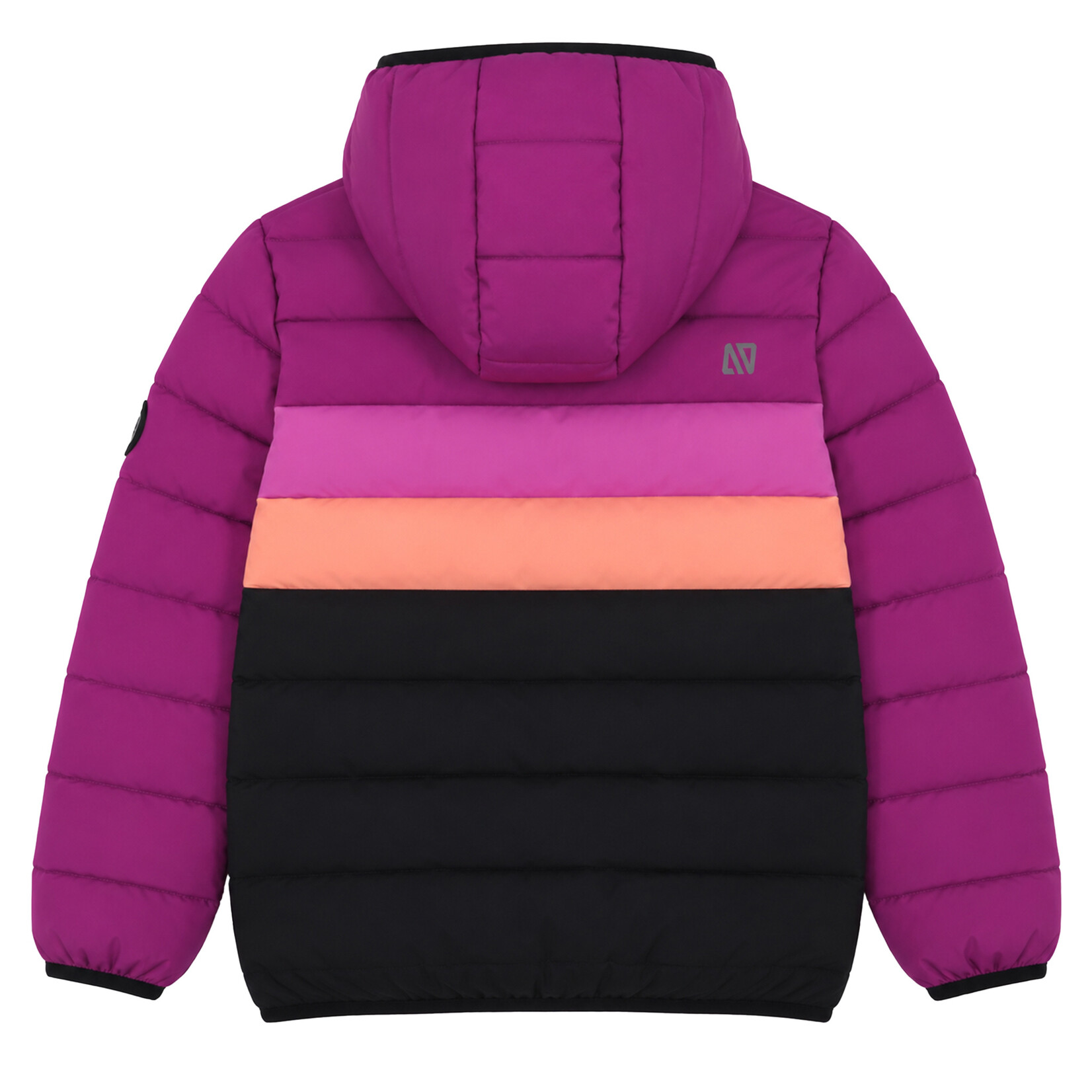 Nanö NANÖ - Black quilted autumn coat with mauve, pink and coral stripes