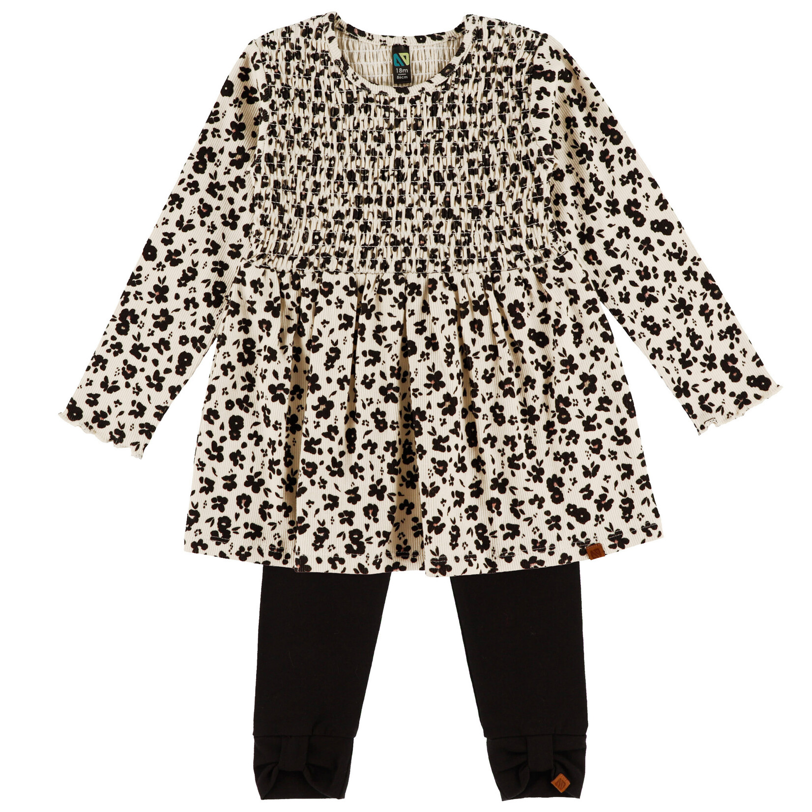 Nanö NANÖ - 2-piece set - Ivory tunic with black floral print and plain black leggings 'Âme des prairies'