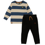 Nanö NANÖ - Ensemble 2 morceaux - Chandail ivoire à manches longues avec rayures bleu et pantalon jogging noir 'Roarr!'