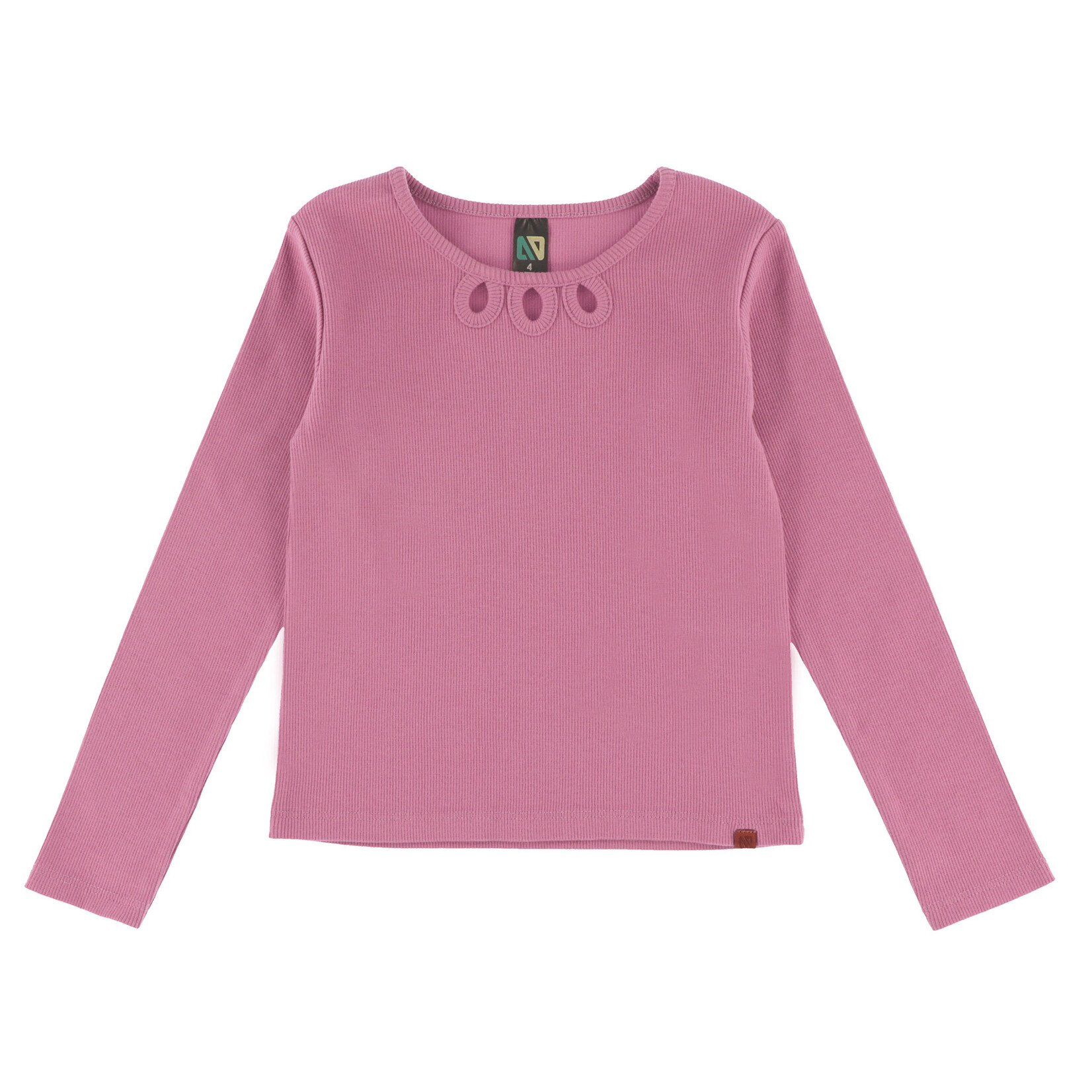 Nanö NANÖ - T-shirt mauve côtelé à manches longues avec découpage brodé à l'encolure 'Douceur D'hiver'