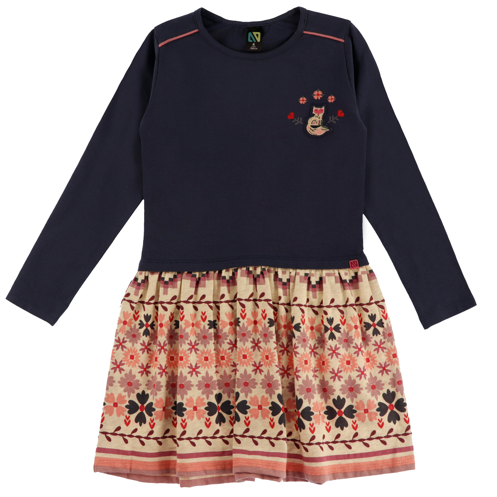 Nanö NANÖ - Long-sleeved navy dress with a floral-print skirt  'Douceur d'hiver'