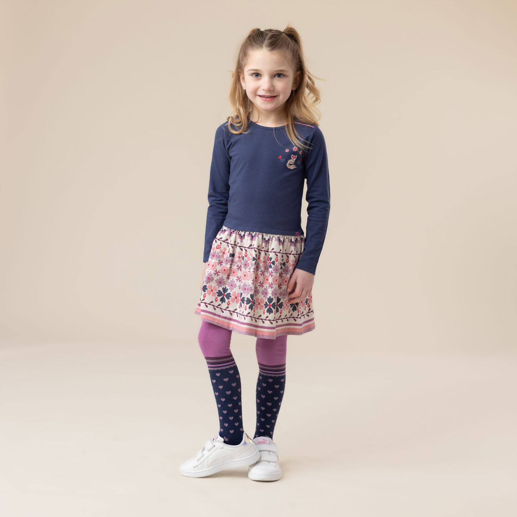 Nanö NANÖ - Robe bleu marine à manches longues avec jupe imprimé de fleurs  'Douceur d'hiver'