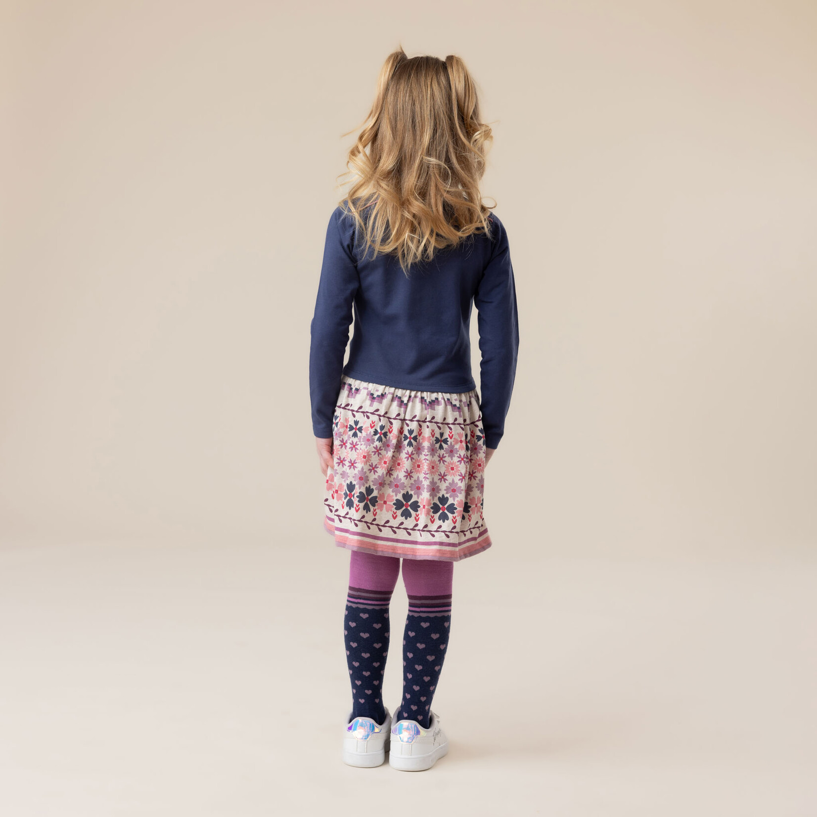 Nanö NANÖ - Long-sleeved navy dress with a floral-print skirt  'Douceur d'hiver'
