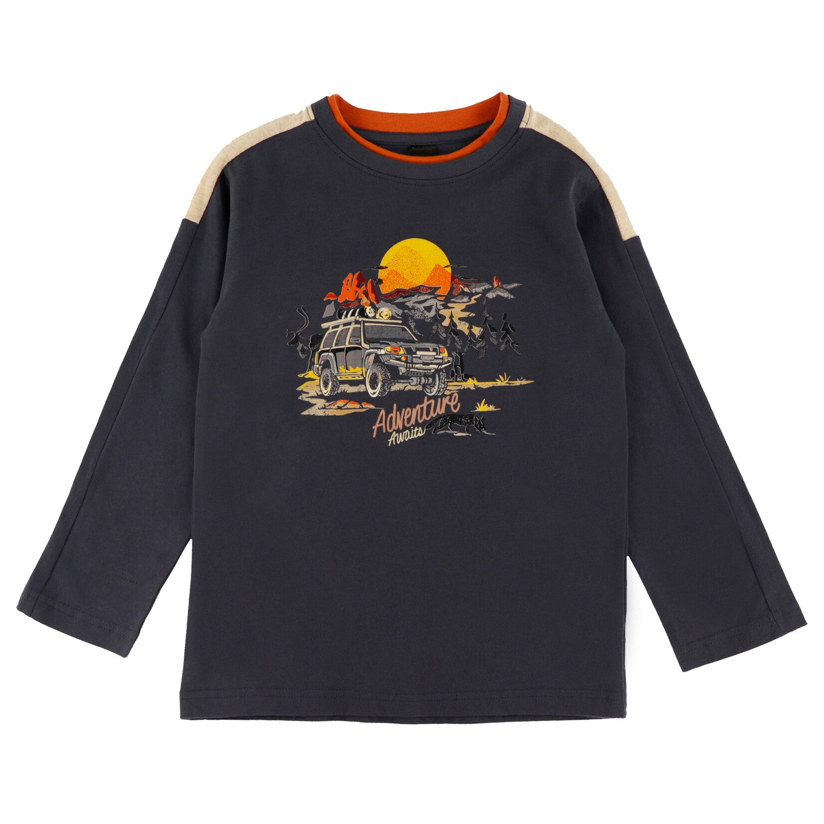 Nanö NANÖ - Navy blue long-sleeved T-shirt with a nature print  'Gout d'aventure'