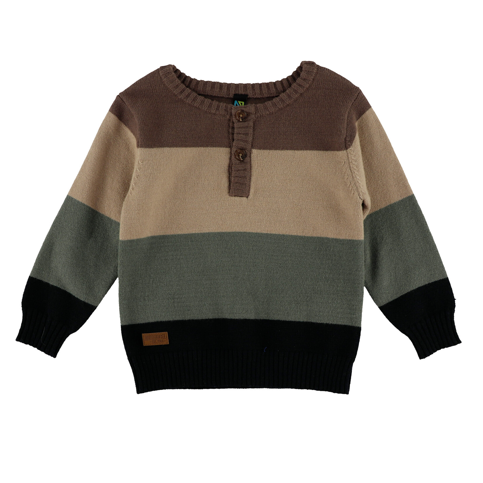 Nanö NANÖ - Striped knit sweater in brown, beige, green and black 'Ma douce forêt'