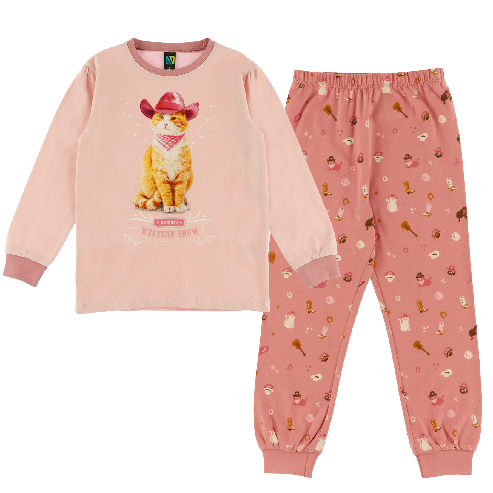 Nanö NANÖ - Ensemble pyjama deux pièces rose avec imprimé de chat western