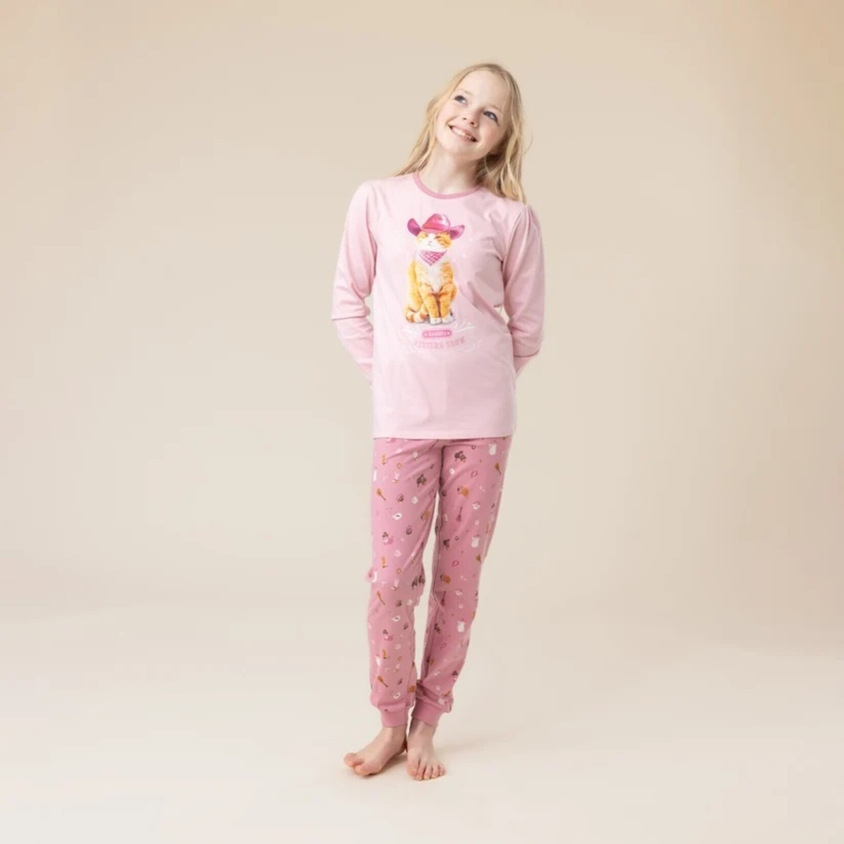 Nanö NANÖ - Ensemble pyjama deux pièces rose avec imprimé de chat western