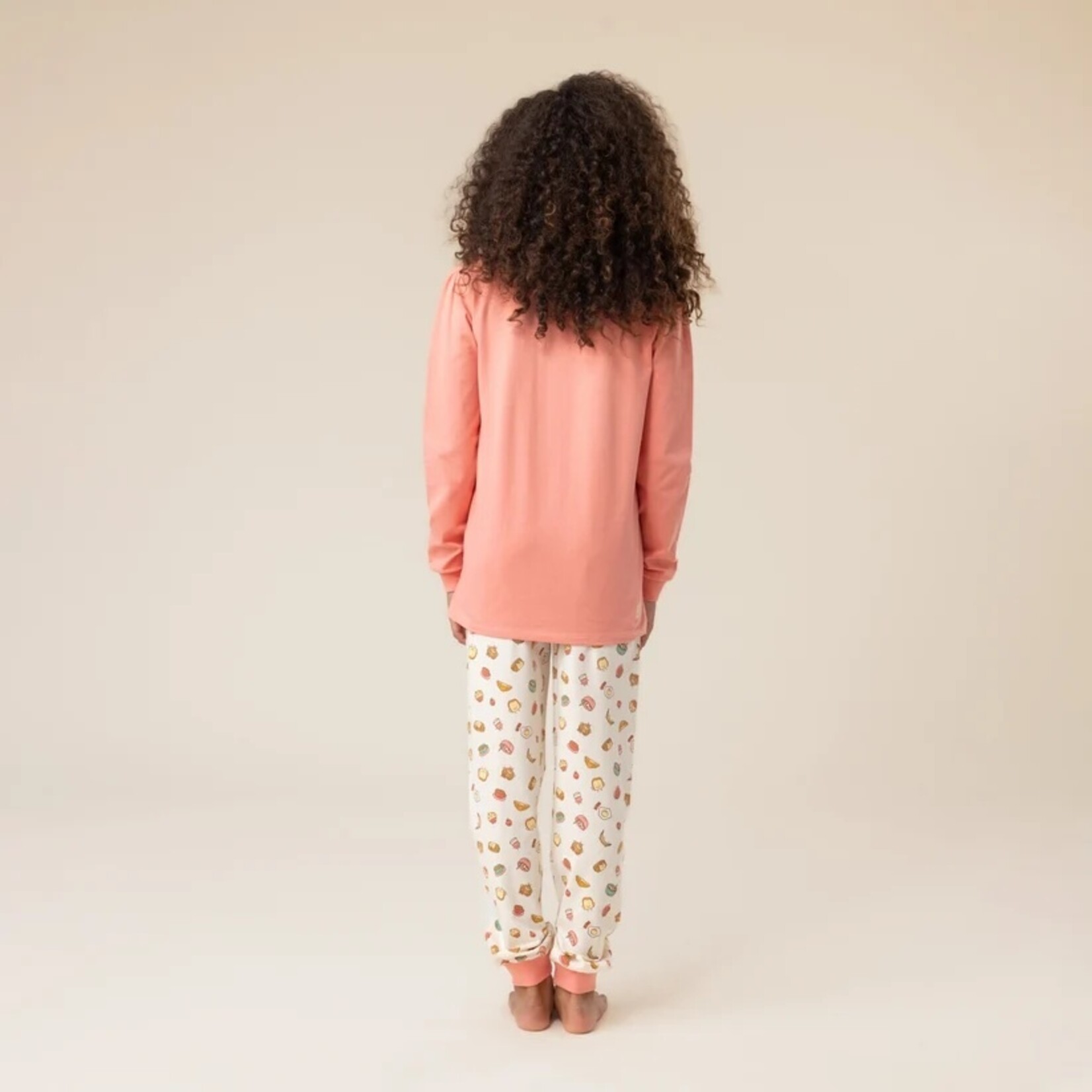 Nanö NANÖ - Ensemble pyjama deux pièces corail et beige avec imprimé de déjeuners joyeux