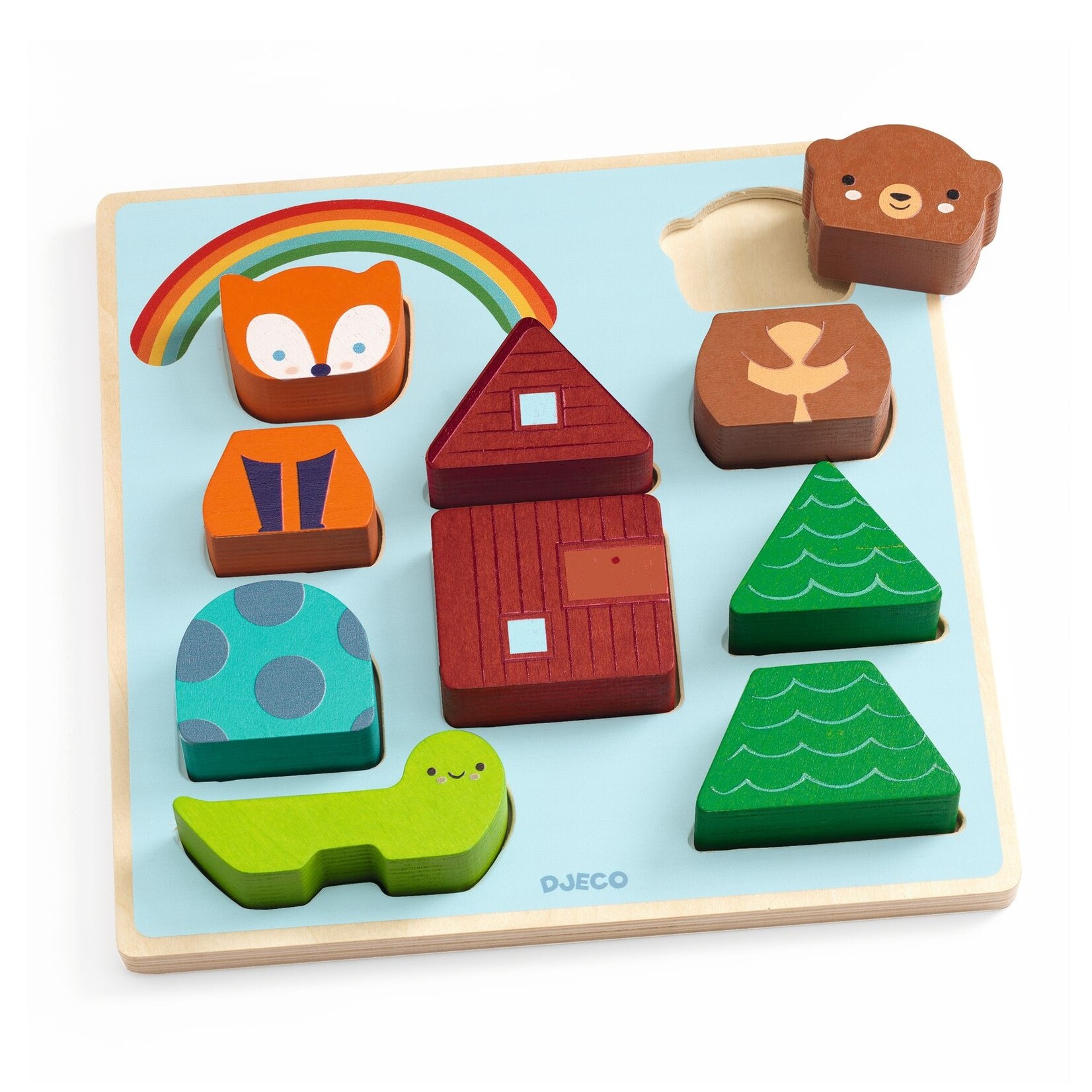 Djeco DJECO - Casse-tête relief en bois et jeu de construction 'Rainbow'