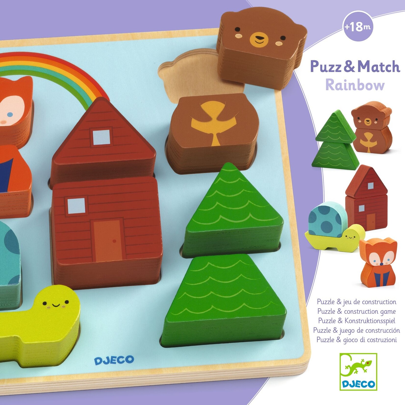 Djeco DJECO - Casse-tête relief en bois et jeu de construction 'Rainbow'