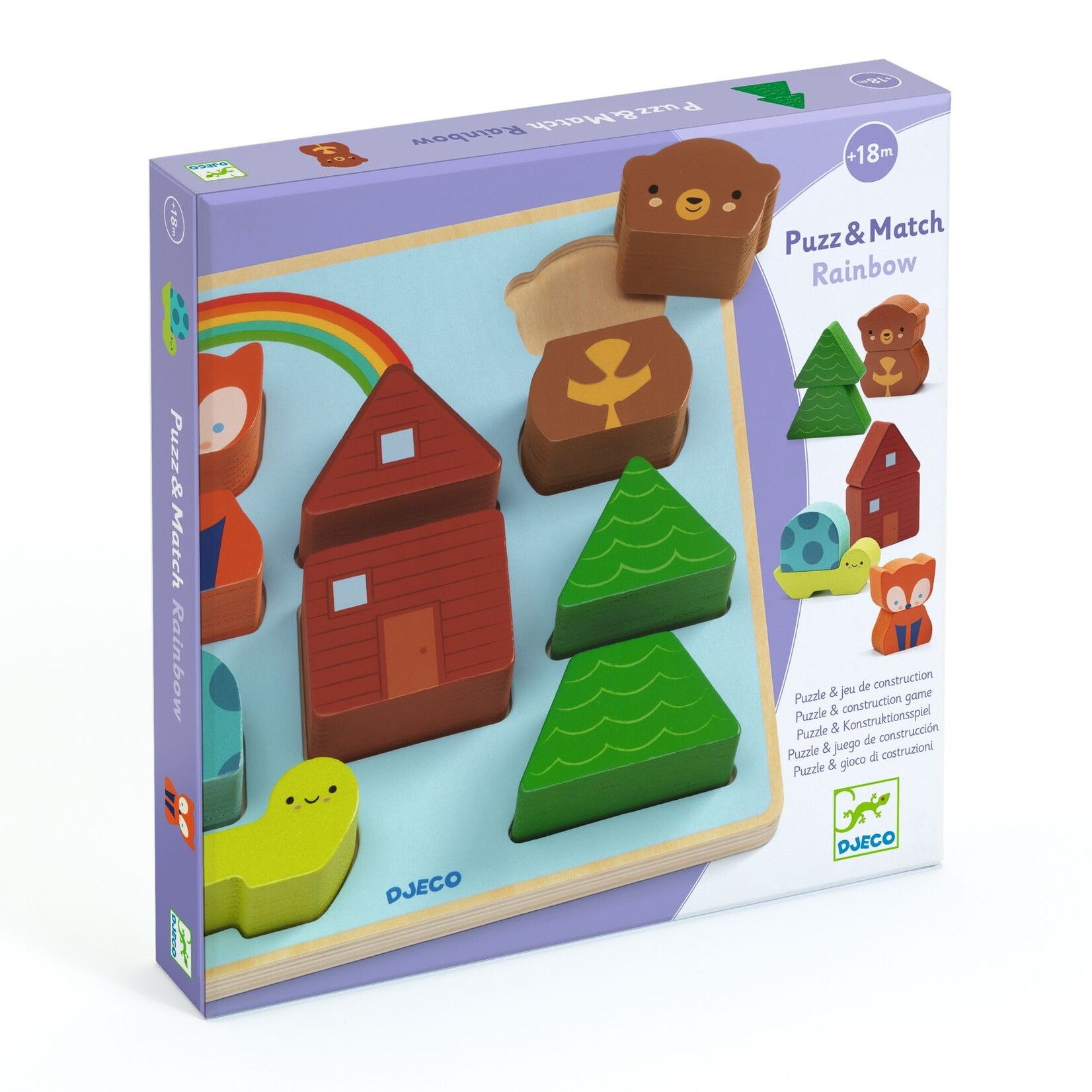 Djeco DJECO - Casse-tête relief en bois et jeu de construction 'Rainbow'
