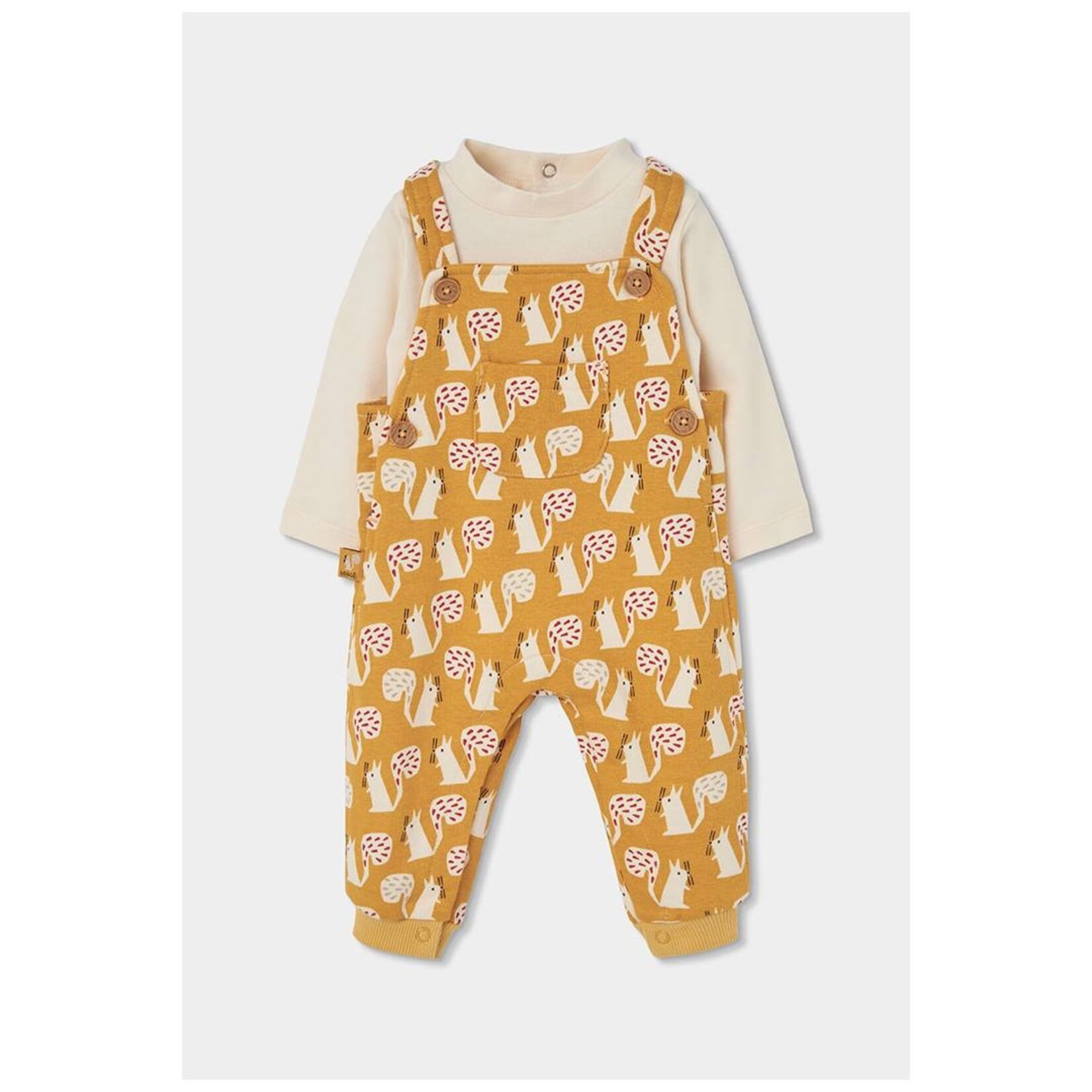 Boboli BOBOLI - 2-piece set – Ecru long-sleeved onesie and squirrel-print overalls
