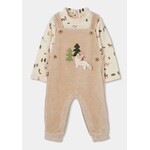 Boboli BOBOLI - Ensemble 2 pièces -Cache-couche écru manches longues avec imprimé forêt et salopette en corduroy souple avec appliqué renard