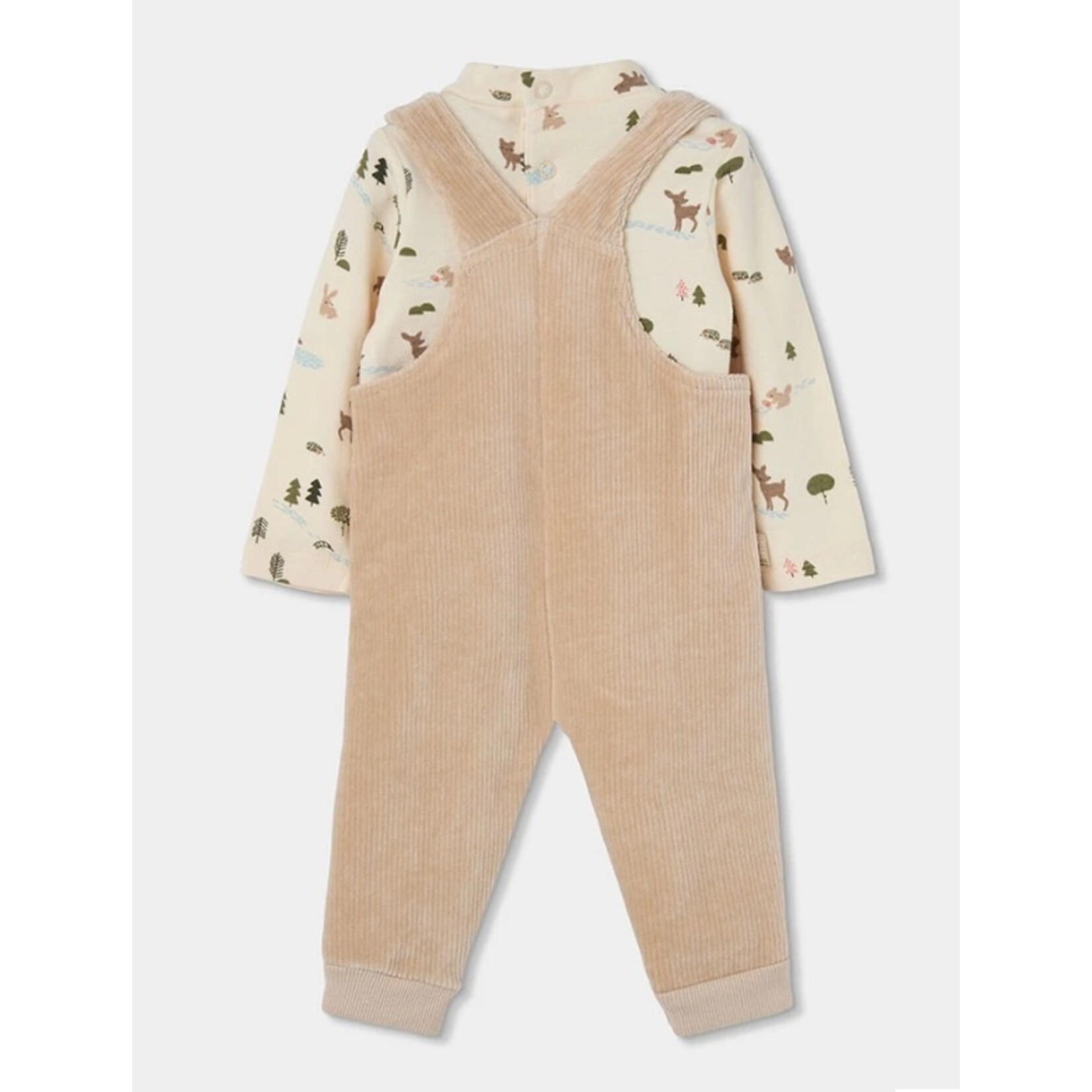 Boboli BOBOLI - Ensemble 2 pièces -Cache-couche écru manches longues avec imprimé forêt et salopette en corduroy souple avec appliqué renard