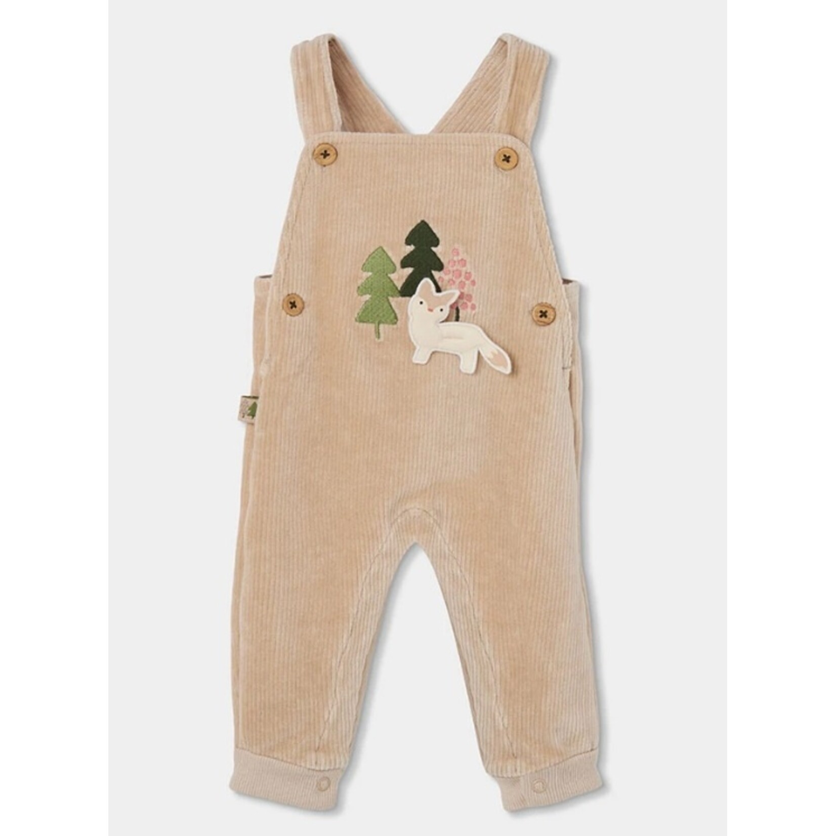 Boboli BOBOLI - Ensemble 2 pièces -Cache-couche écru manches longues avec imprimé forêt et salopette en corduroy souple avec appliqué renard