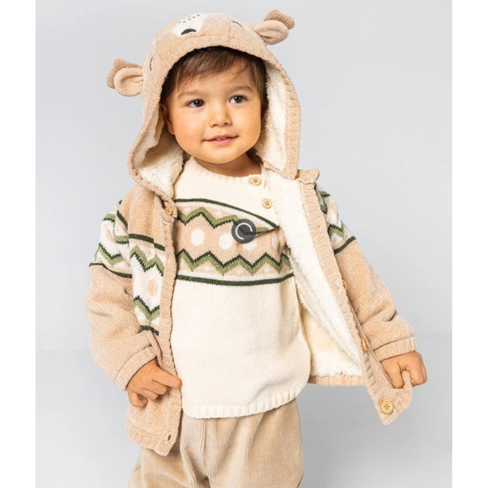 Boboli BOBOLI - Veste doublée de sherpa en tricot avec boutons et capuche amovible