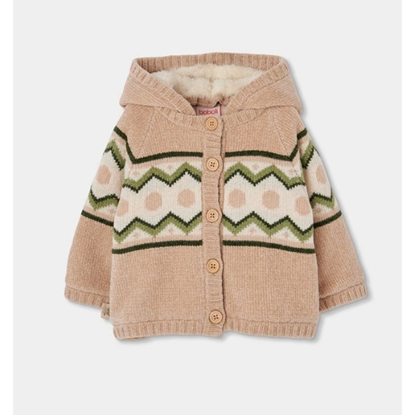 Boboli  BOBOLI - Sherpa-lined knit jacket with buttons and detachable hood