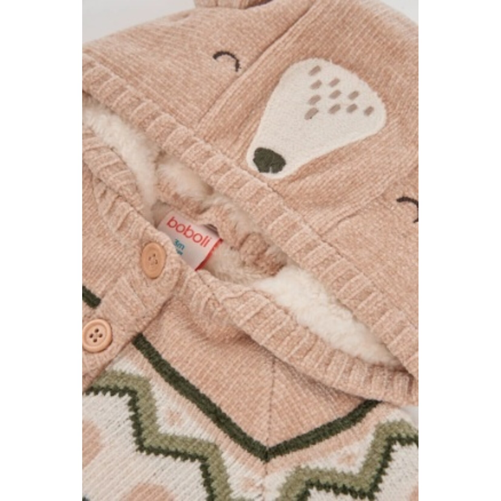 Boboli  BOBOLI - Sherpa-lined knit jacket with buttons and detachable hood