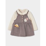 Boboli BOBOLI - Ensemble 2 pièces - Cache-couche beige à col claudine et robe à bretelles beige et brune à broderie d'écureuil et fleur