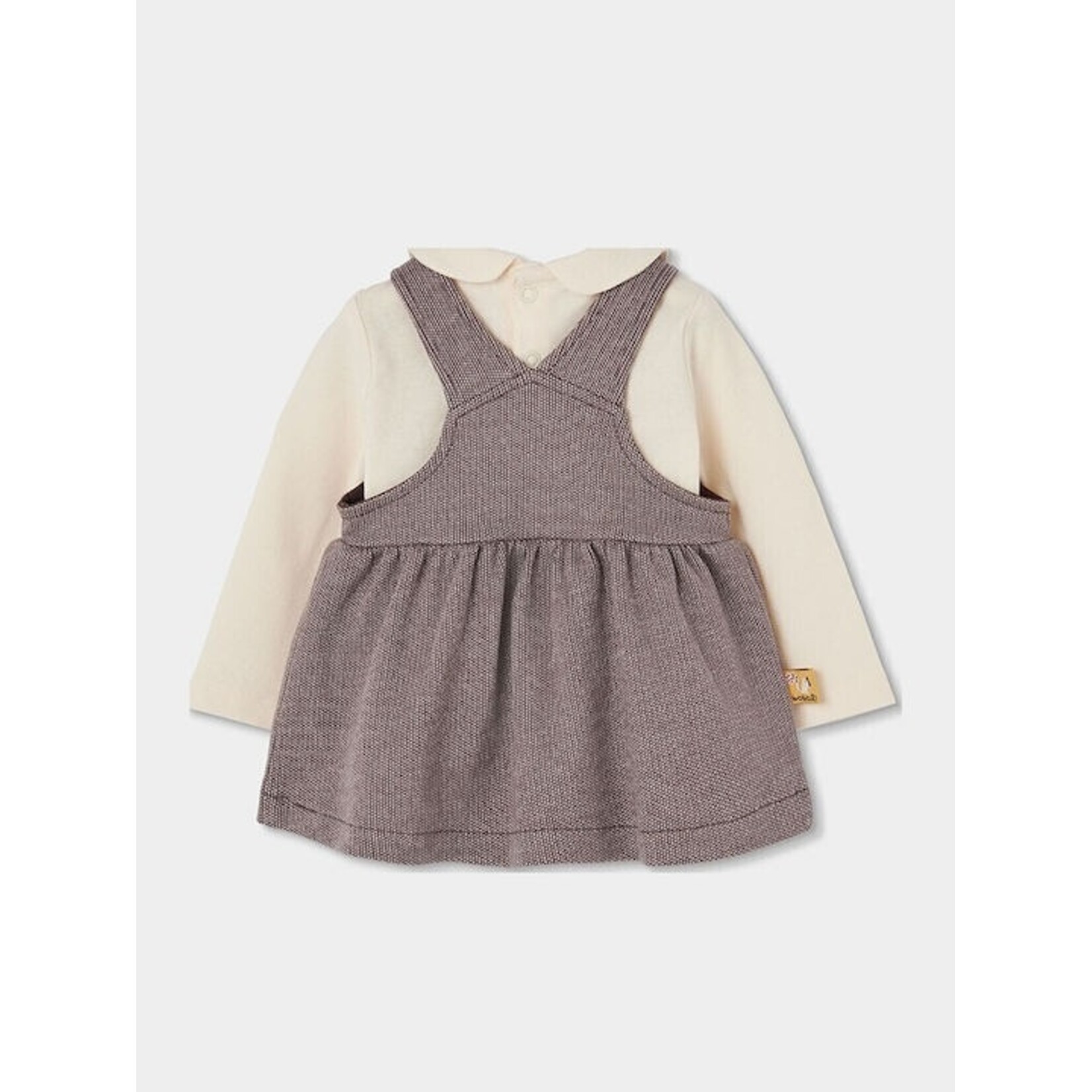 Boboli BOBOLI - Ensemble 2 pièces - Cache-couche beige à col claudine et robe à bretelles beige et brune à broderie d'écureuil et fleur