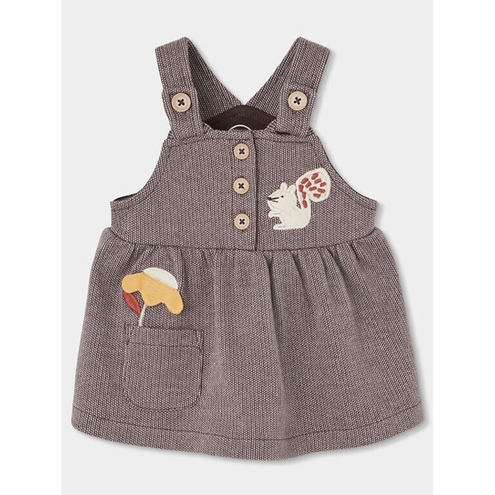 Boboli BOBOLI - Ensemble 2 pièces - Cache-couche beige à col claudine et robe à bretelles beige et brune à broderie d'écureuil et fleur