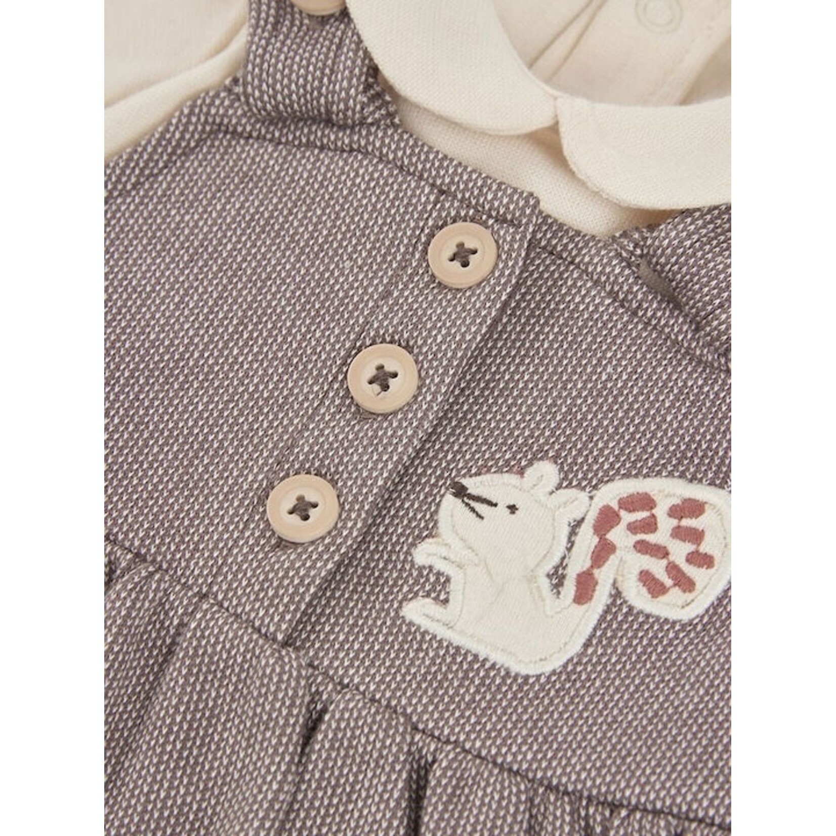 Boboli BOBOLI - Ensemble 2 pièces - Cache-couche beige à col claudine et robe à bretelles beige et brune à broderie d'écureuil et fleur