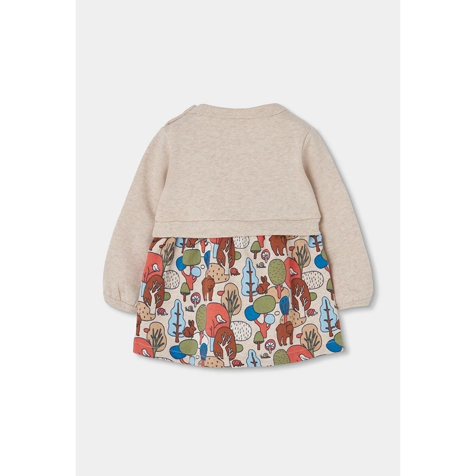 Boboli BOBOLI - Robe beige à manches longues à haut avec imprimé d'animaux 'good things' et volant à imprimé d'animaux de la forêt
