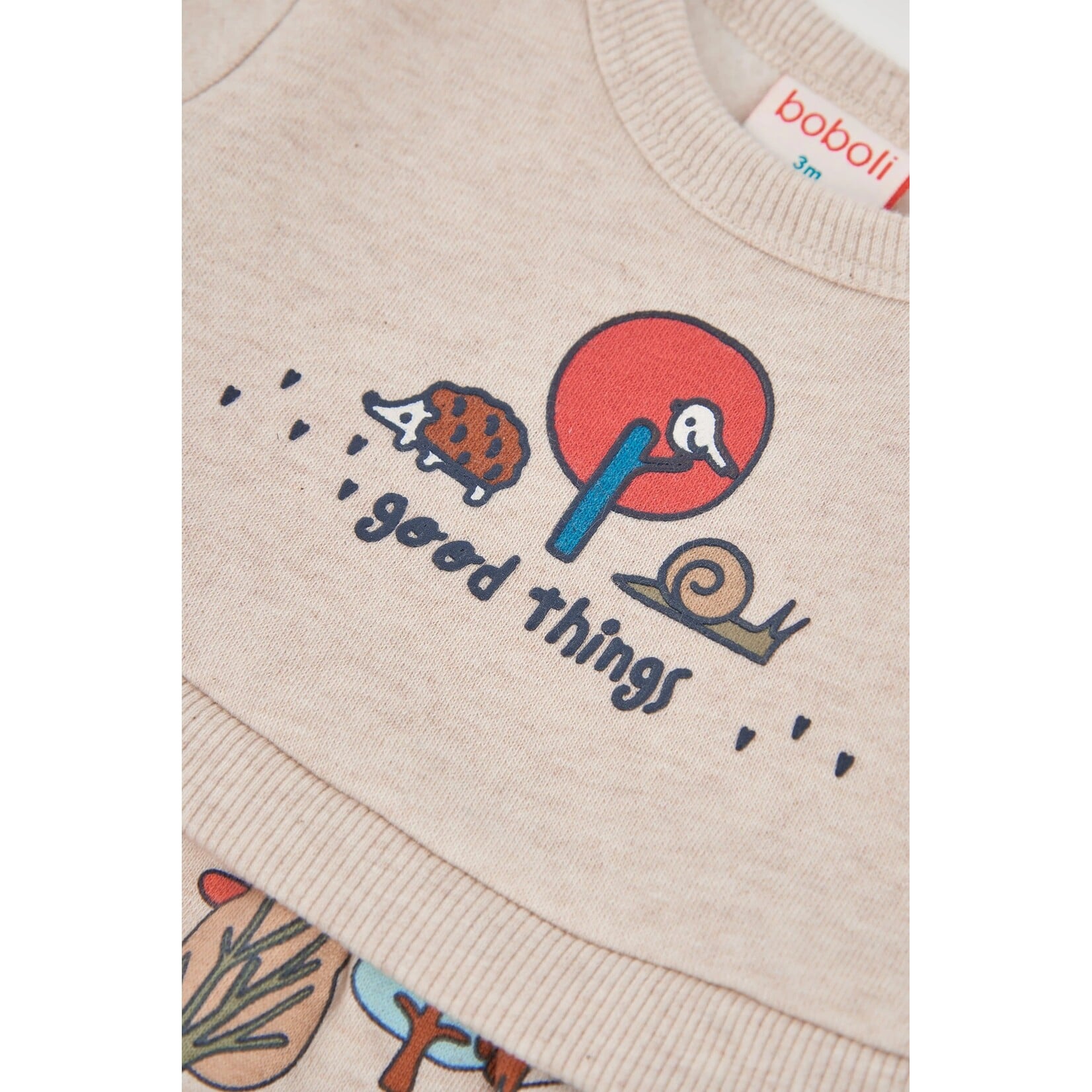 Boboli BOBOLI - Robe beige à manches longues à haut avec imprimé d'animaux 'good things' et volant à imprimé d'animaux de la forêt
