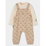 Boboli BOBOLI - Ensemble 2 pièces - Cache-couche beige manches longues et salopette à imprimé d'ours en forêt