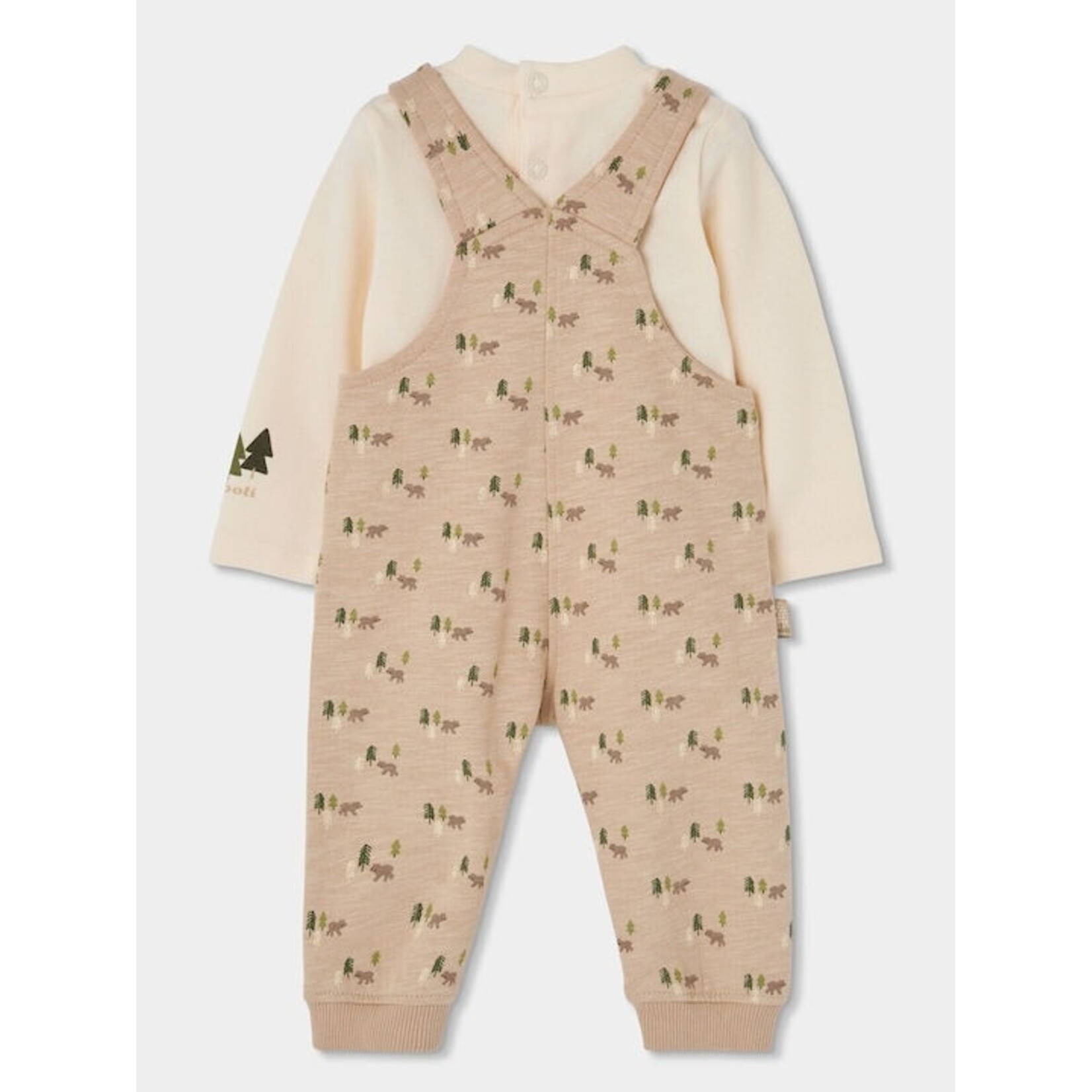 Boboli BOBOLI - Ensemble 2 pièces - Cache-couche beige manches longues et salopette à imprimé d'ours en forêt