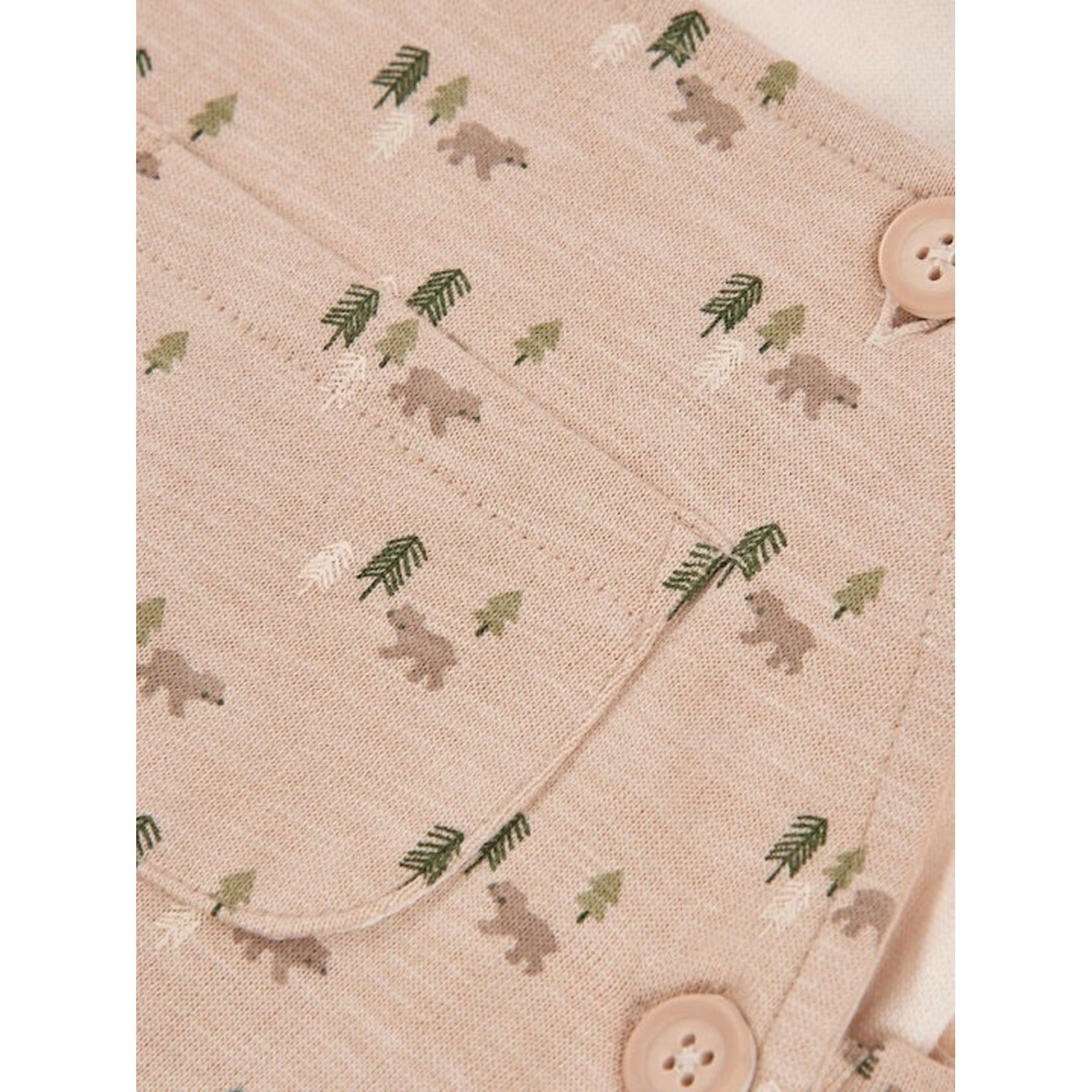 Boboli BOBOLI - 2-Piece Set – Beige Long-Sleeve Bodysuit and Forest Bear Print Overalls
