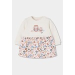 Boboli BOBOLI - Robe blanche à manches longues à haut avec broderie de hiboux et volant à fleurs colorées
