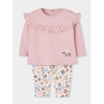 Boboli BOBOLI - Ensemble 2 pièces - Chandail rose à manches longues avec volant et pantalon blanc à fleurs colorées