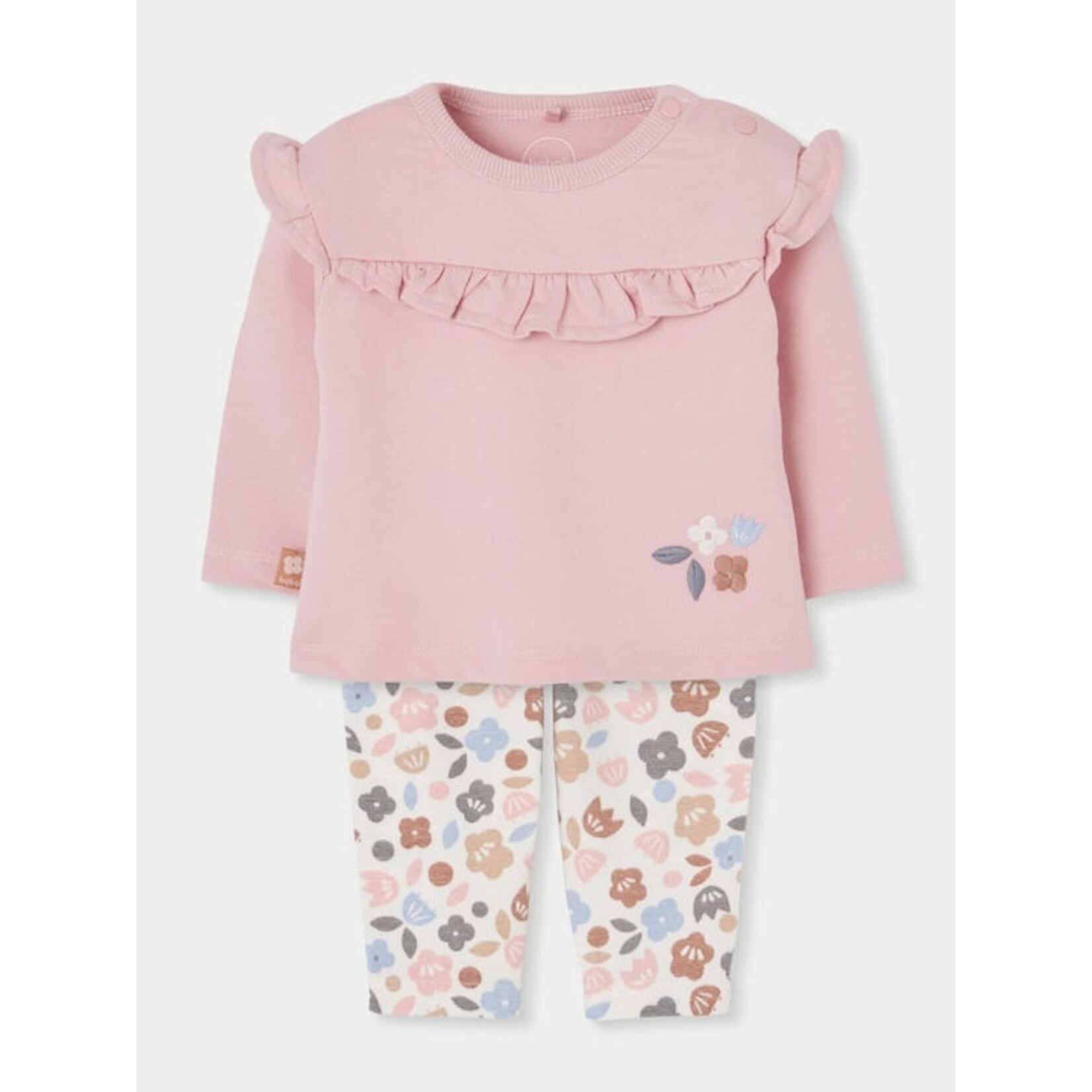 Boboli BOBOLI - Ensemble 2 pièces - Chandail rose à manches longues avec volant et pantalon blanc à fleurs colorées