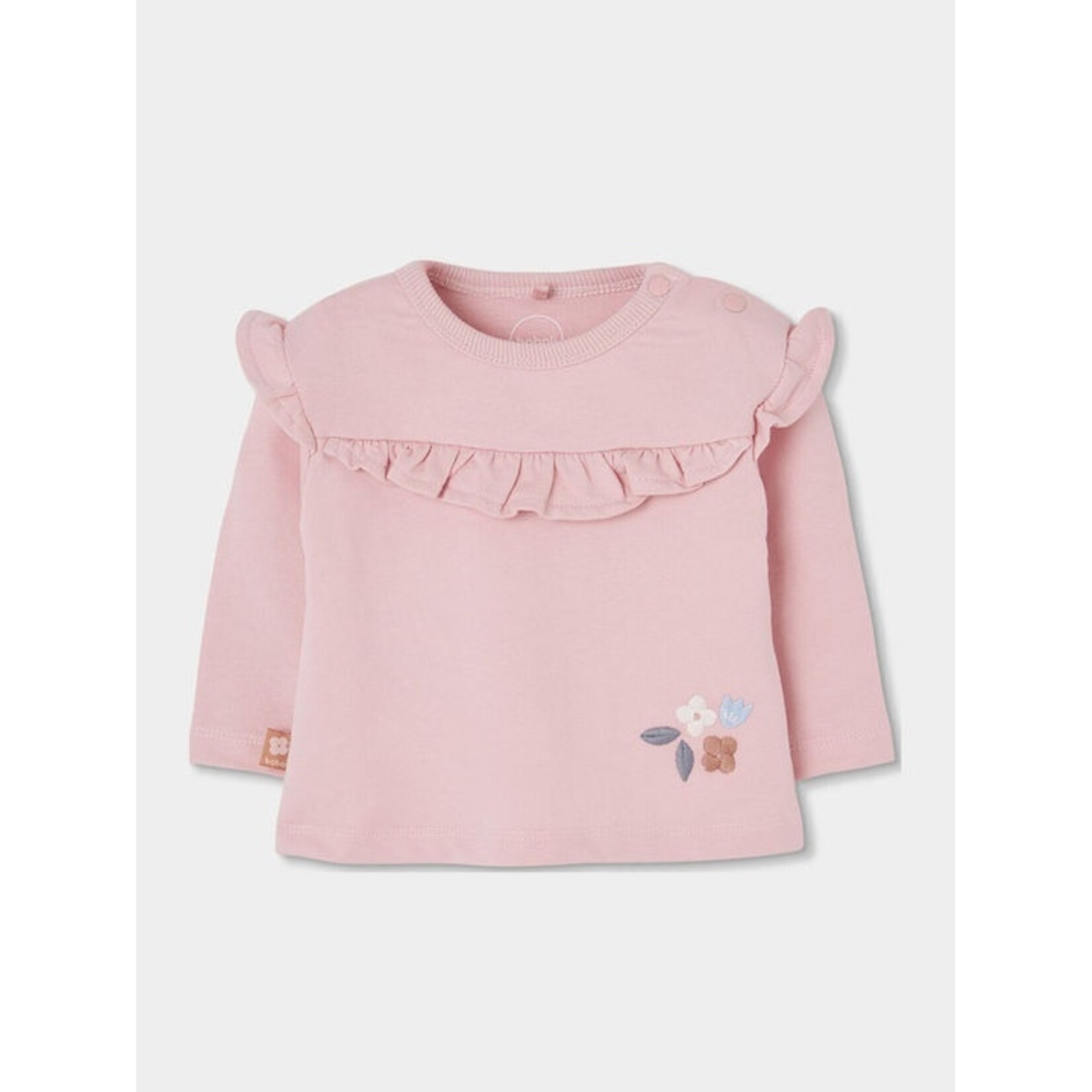 Boboli BOBOLI - Ensemble 2 pièces - Chandail rose à manches longues avec volant et pantalon blanc à fleurs colorées