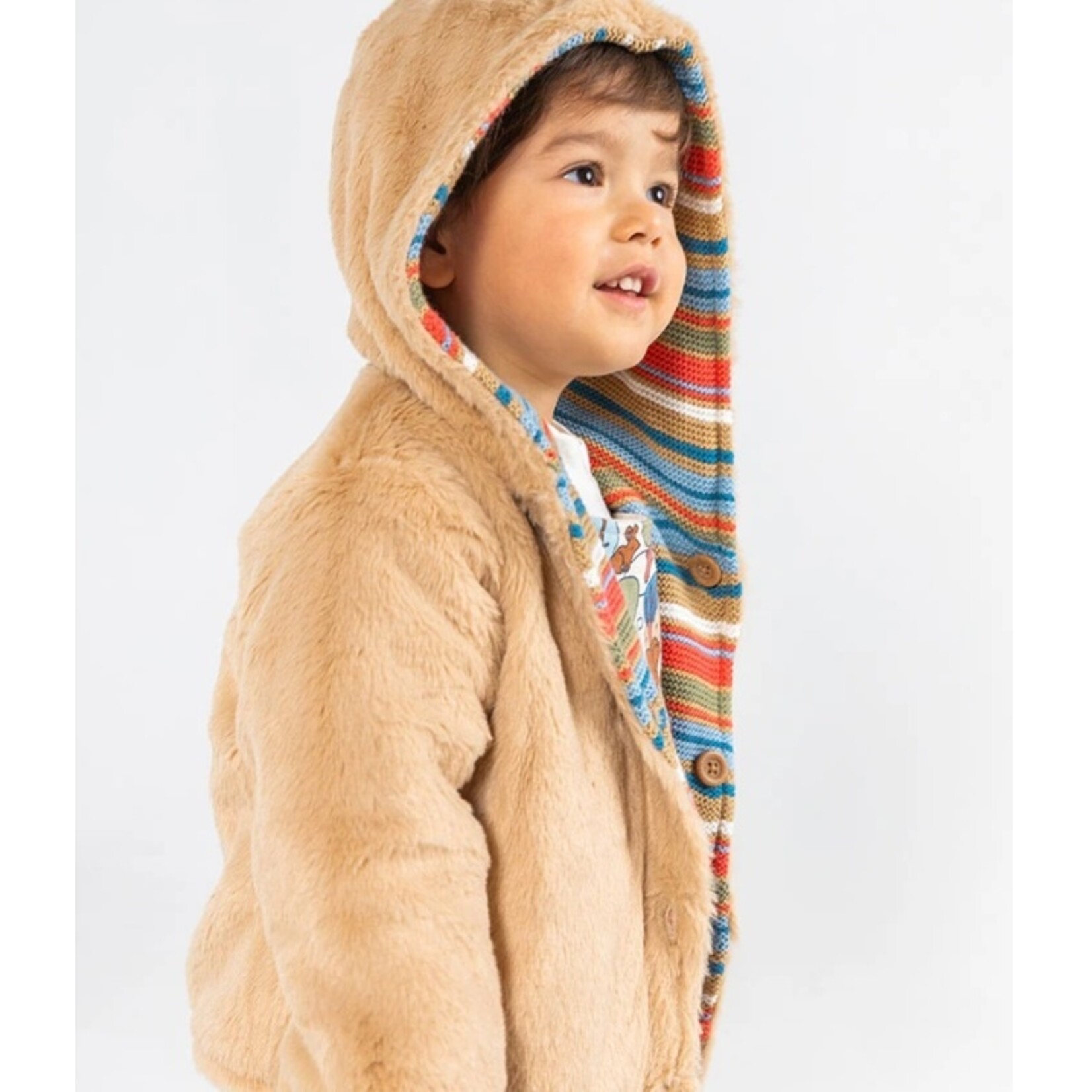Boboli BOBOLI - Reversible knit jacket with fur lining, buttons, and colorful stripes