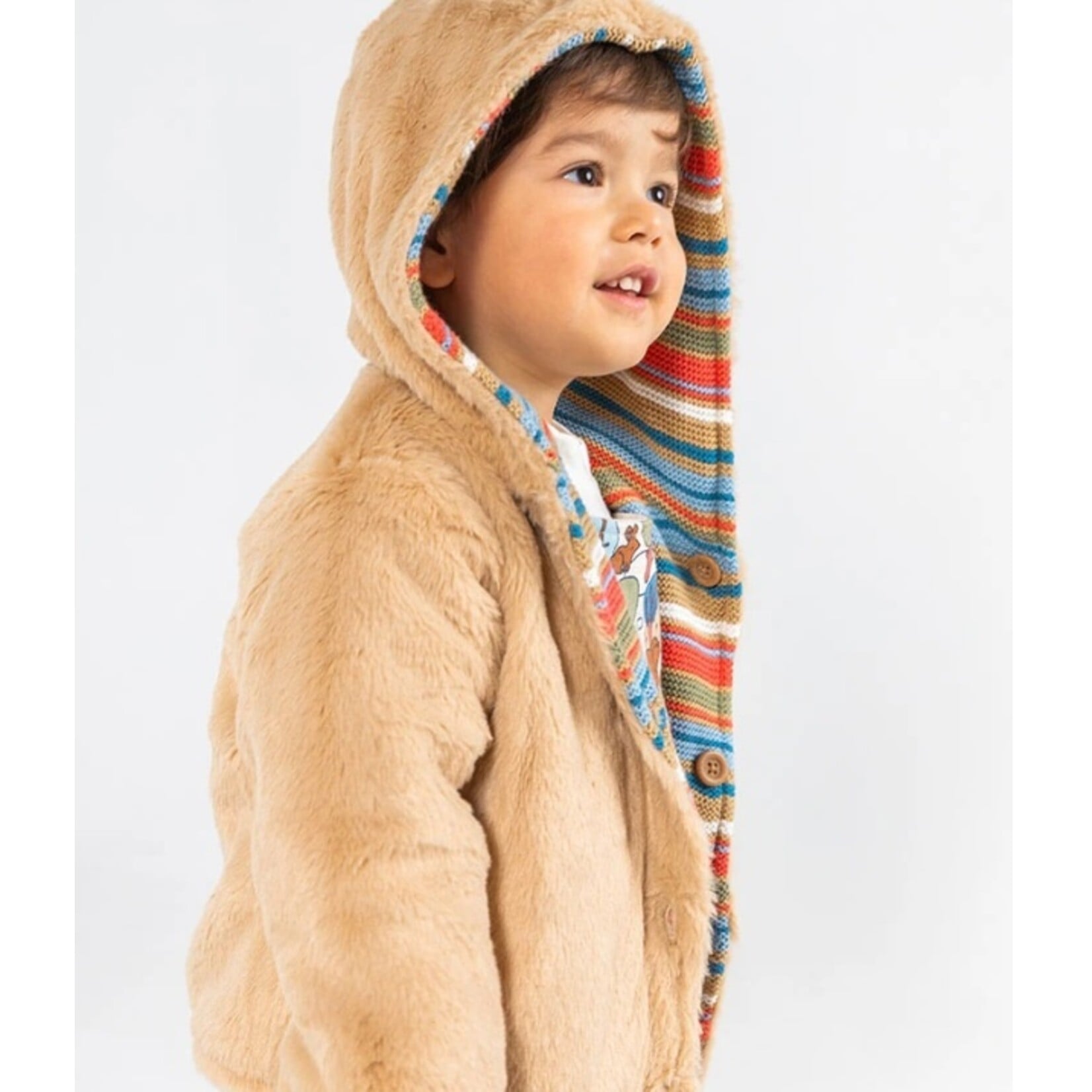 Boboli BOBOLI - Veste réversible doublée de fourrure en tricot avec boutons et rayures colorées