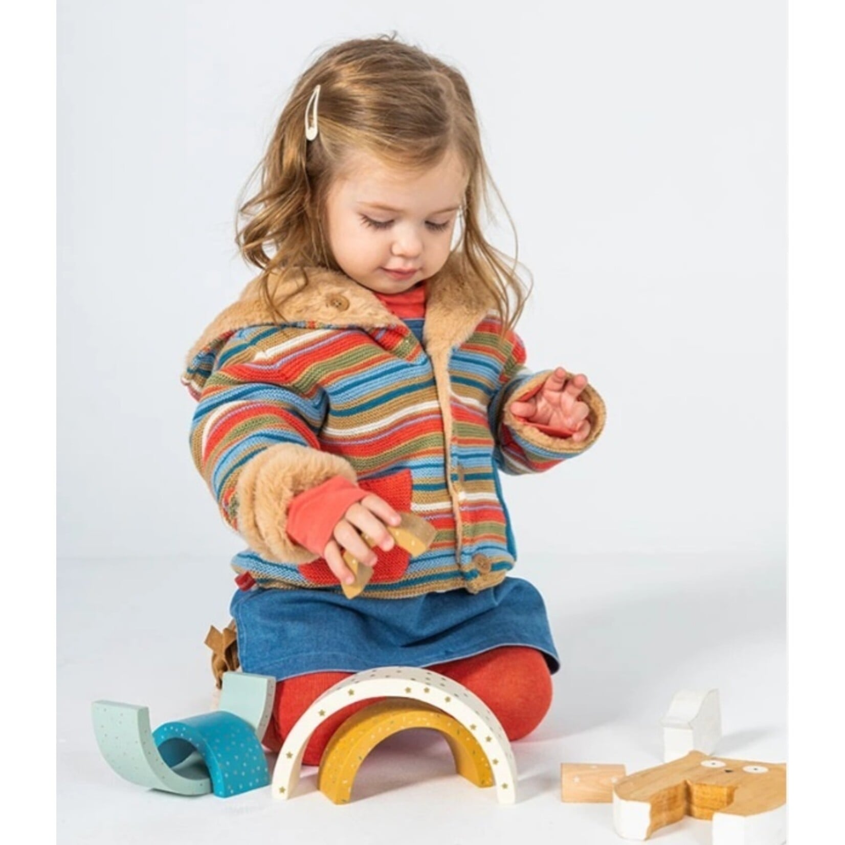 Boboli BOBOLI - Veste réversible doublée de fourrure en tricot avec boutons et rayures colorées