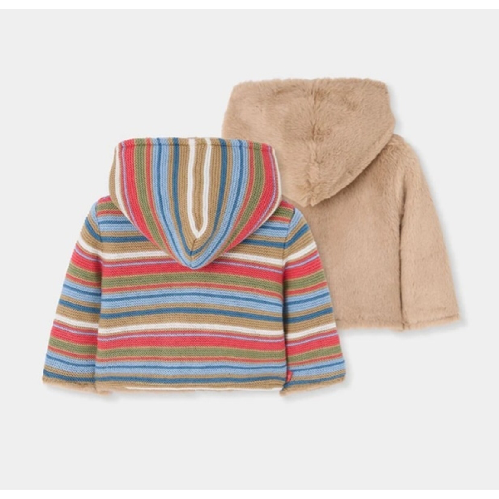 Boboli BOBOLI - Reversible knit jacket with fur lining, buttons, and colorful stripes