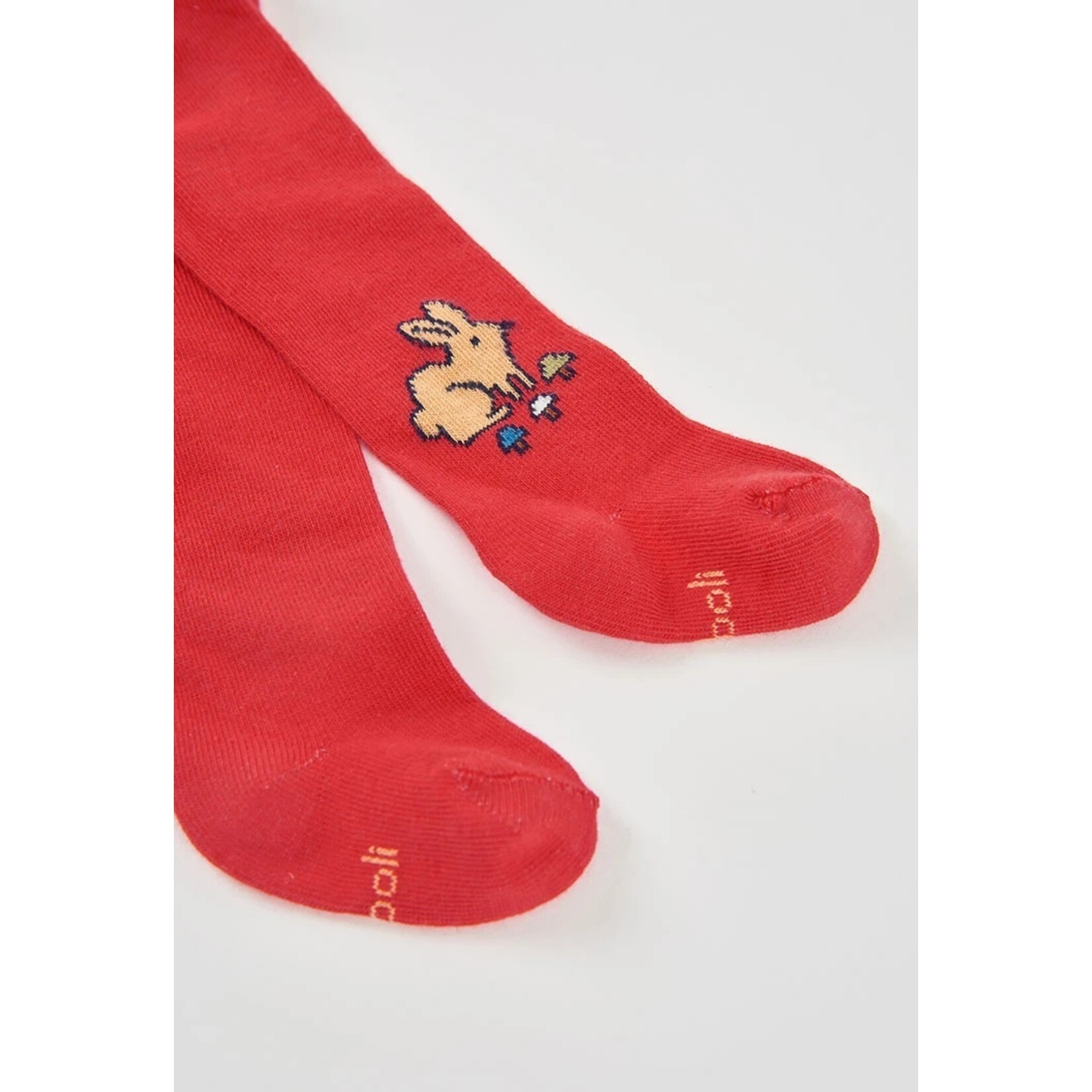Boboli BOBOLI - Rosy-red knitted baby tights with a rabbit and mushroom pattern at the ankle