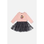 Deux par Deux DEUX PAR DEUX - Robe manches longues bi-matière avec haut vieux rose pâle imprimé fée et jupe tulle vichy