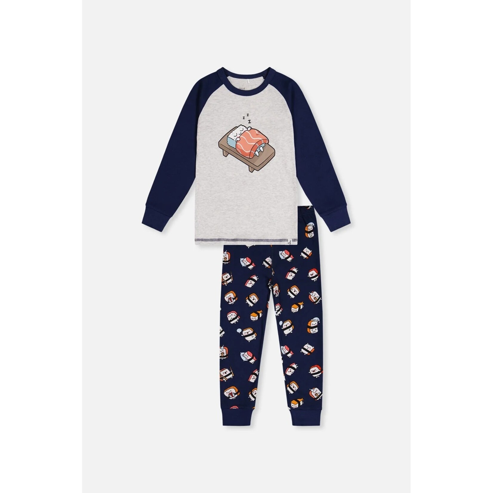 Deux par Deux DEUX PAR DEUX - Ensemble pyjama deux-pièces en coton biologique bleu et gris imprimé sushis